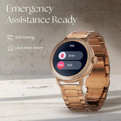 Titan Valerie Premium Smartwatch with All 316L SS construction, Skin Temp. Sensor, Women's Health, SingleSync BT Calling