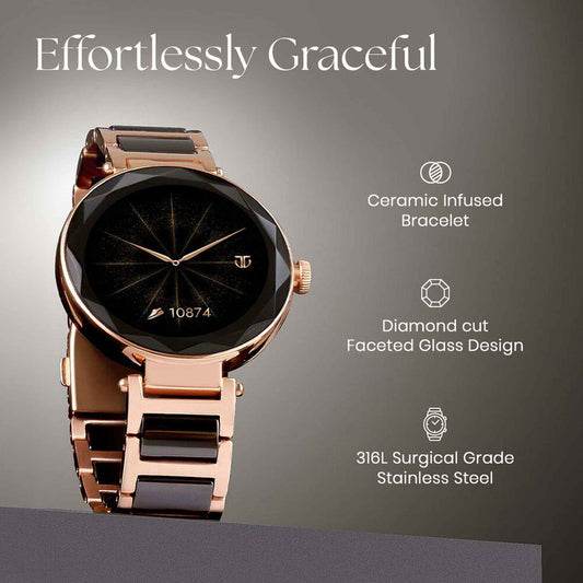 Titan Elixir with All 316L SS construction, 3.04 CM AMOLED Display, BT Calling, Skin Temperature Sensor, Women's Health