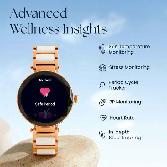 Titan Elixir with All 316L SS construction, 3.04 CM AMOLED Display, BT Calling, Skin Temperature Sensor, Women's Health
