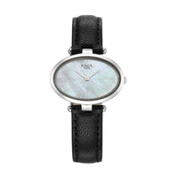 Titan Raga Silver Quartz Analog Mother Of Pearl Dial Sterling Silver Case With Black Color Leather Strap Watch For Women