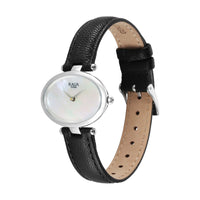 Titan Raga Silver Quartz Analog Mother Of Pearl Dial Sterling Silver Case With Black Color Leather Strap Watch For Women
