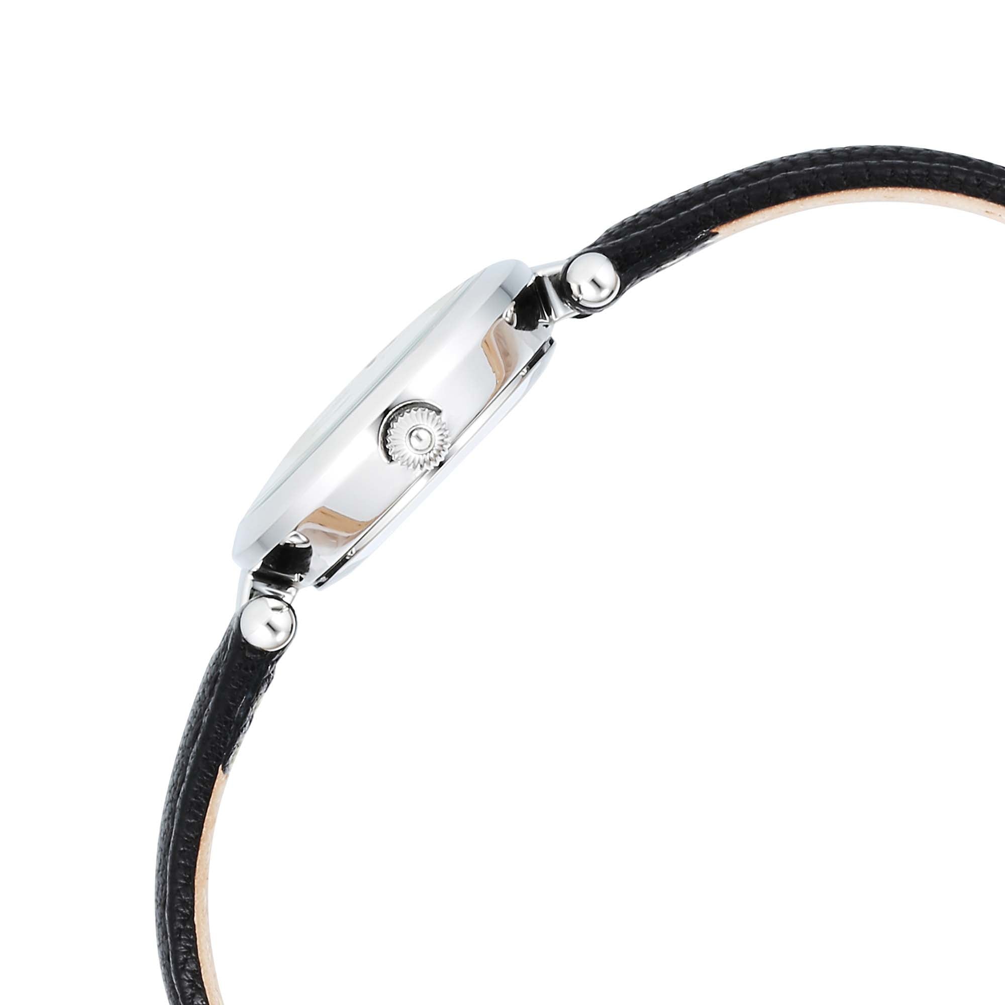 Titan Raga Silver Quartz Analog Mother Of Pearl Dial Sterling Silver Case With Black Color Leather Strap Watch For Women