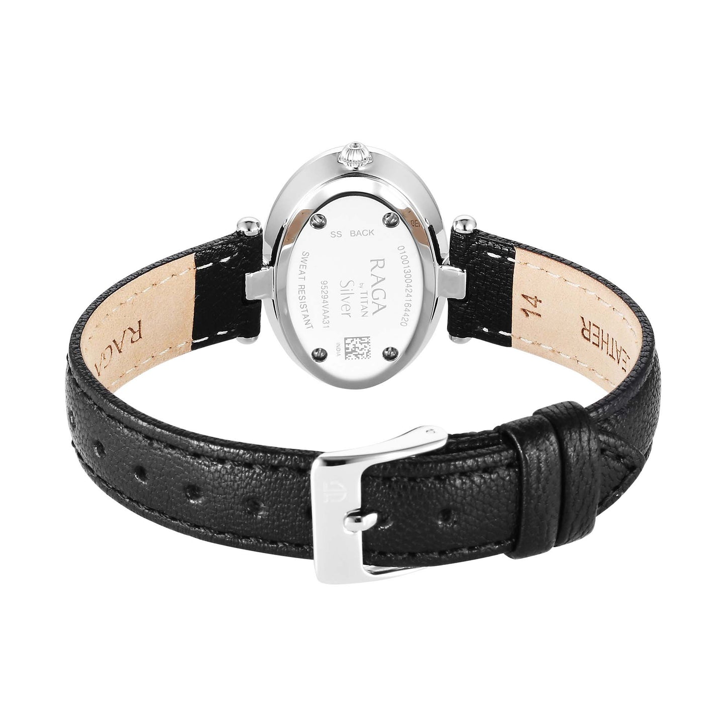 Titan Raga Silver Quartz Analog Mother Of Pearl Dial Sterling Silver Case With Brown Color Leather Strap Watch For Women