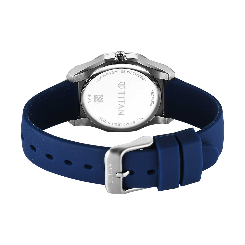 Titan White Round Dial Blue Strap Watch For LAD
