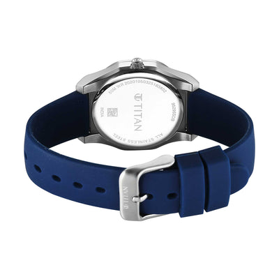 Titan White Round Dial Blue Strap Watch For LAD