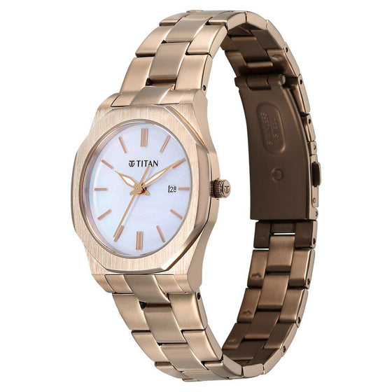 Titan Workday Wonders Quartz Analog with Date Mother Of Pearl Dial Stainless Steel Strap Watch For Women