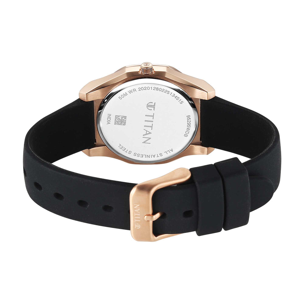Titan Black Round Dial Black Leather Strap Watch For Women