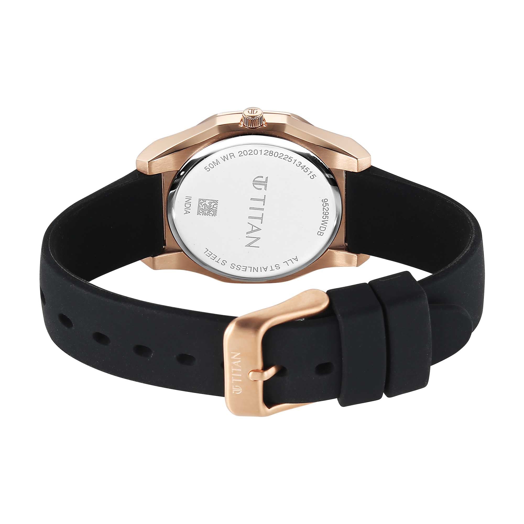 Titan Black Round Dial Black Leather Strap Watch For Women