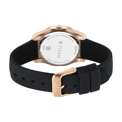 Titan Black Round Dial Black Leather Strap Watch For Women