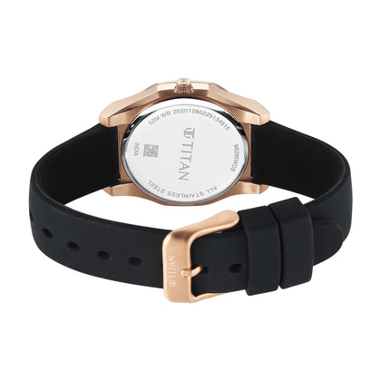 Titan Black Round Dial Black Strap Watch For LAD