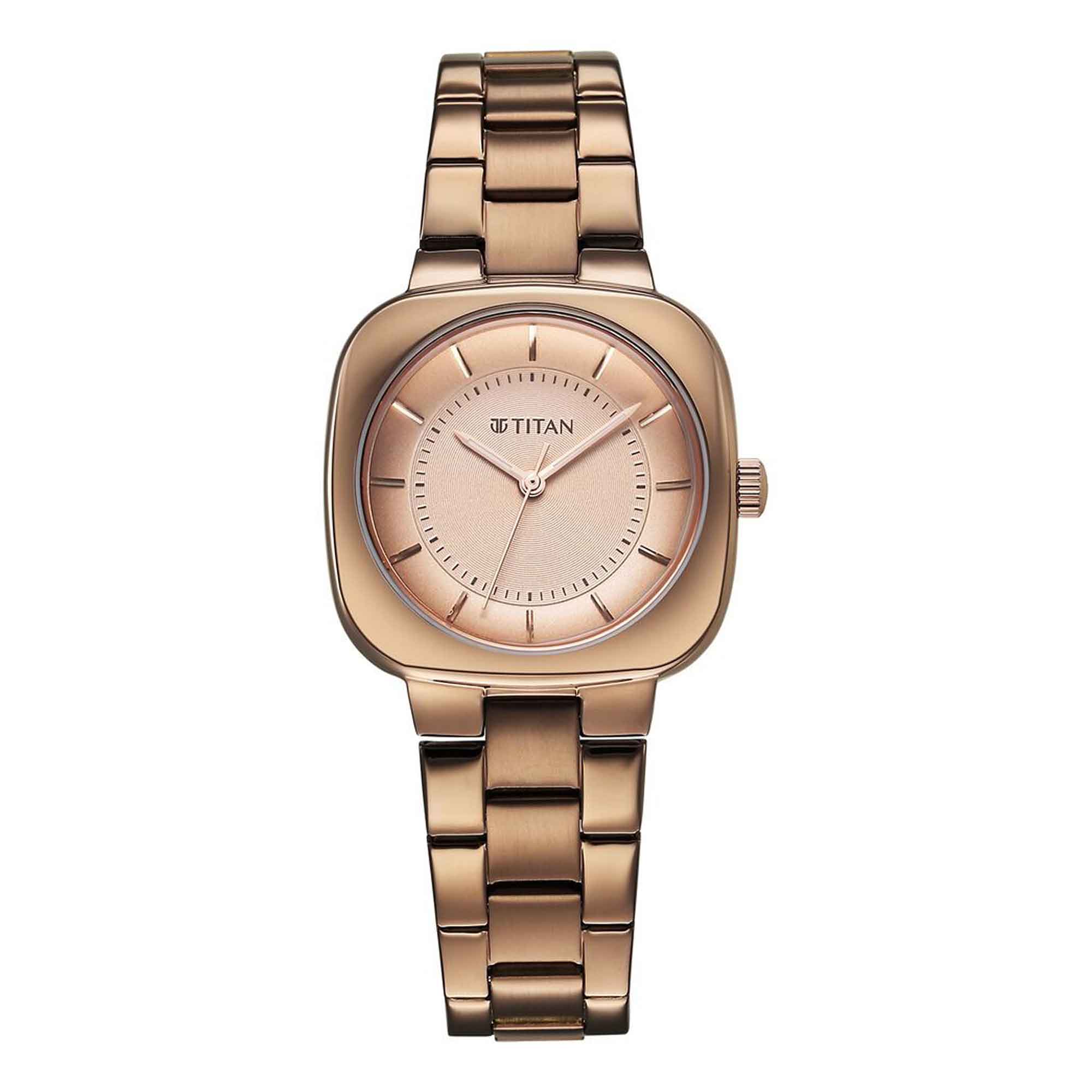 Titan Workwear Beige Dial Brown Stainless Steel Strap Analog Watch for Women