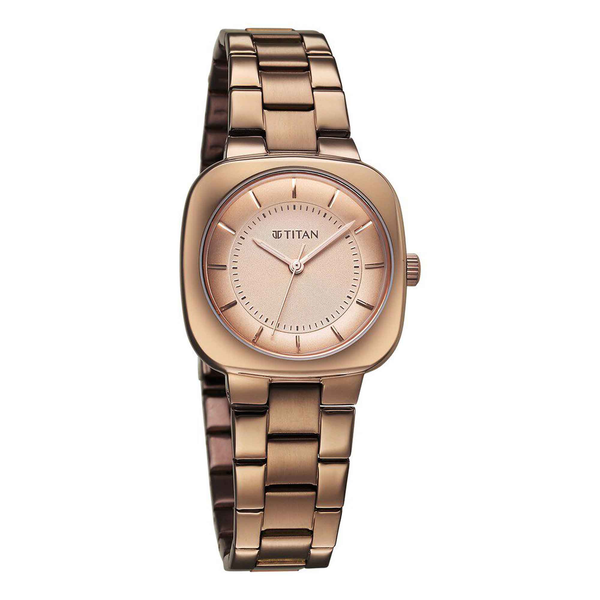 Titan Workwear Beige Dial Brown Stainless Steel Strap Analog Watch for Women