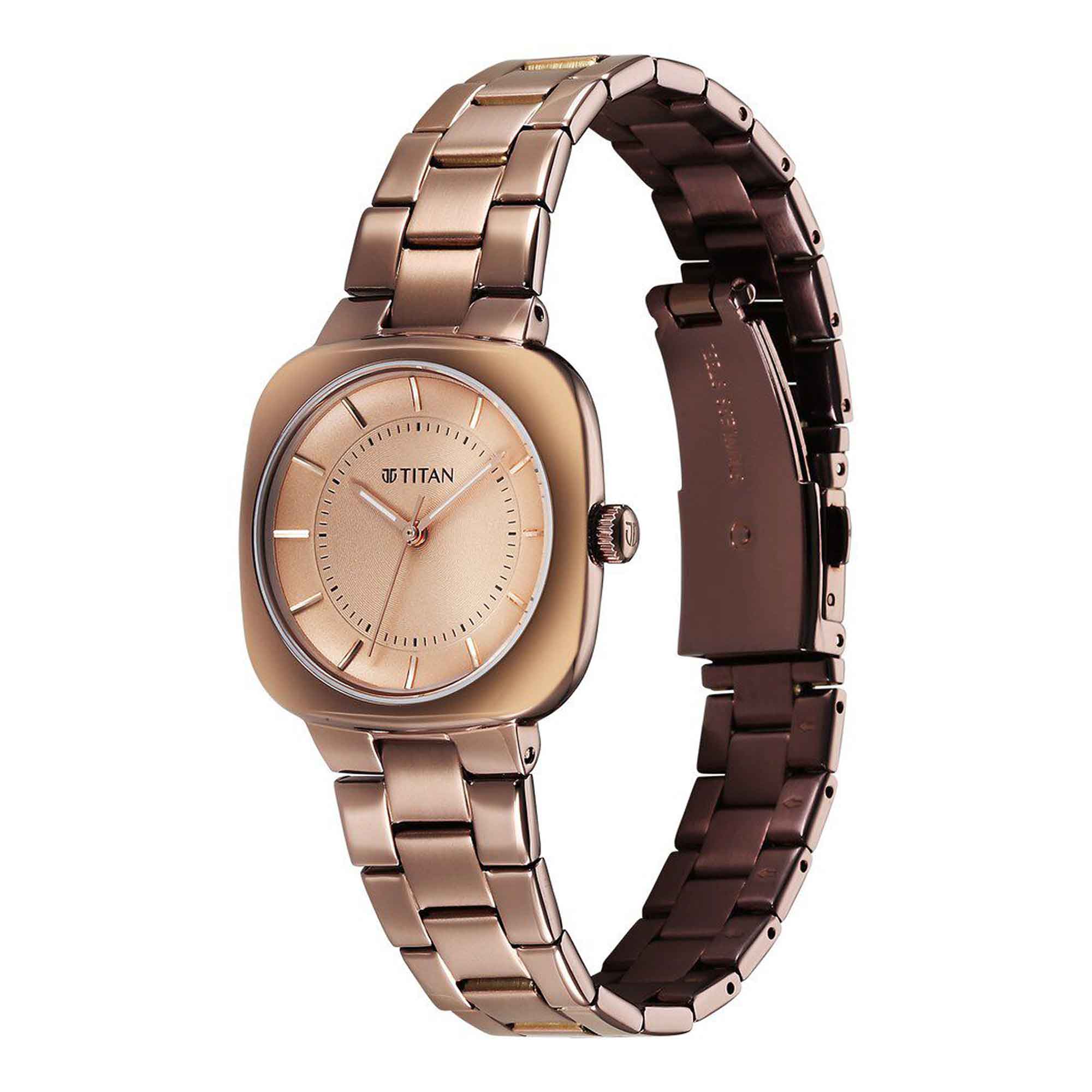 Titan Workwear Beige Dial Brown Stainless Steel Strap Analog Watch for Women