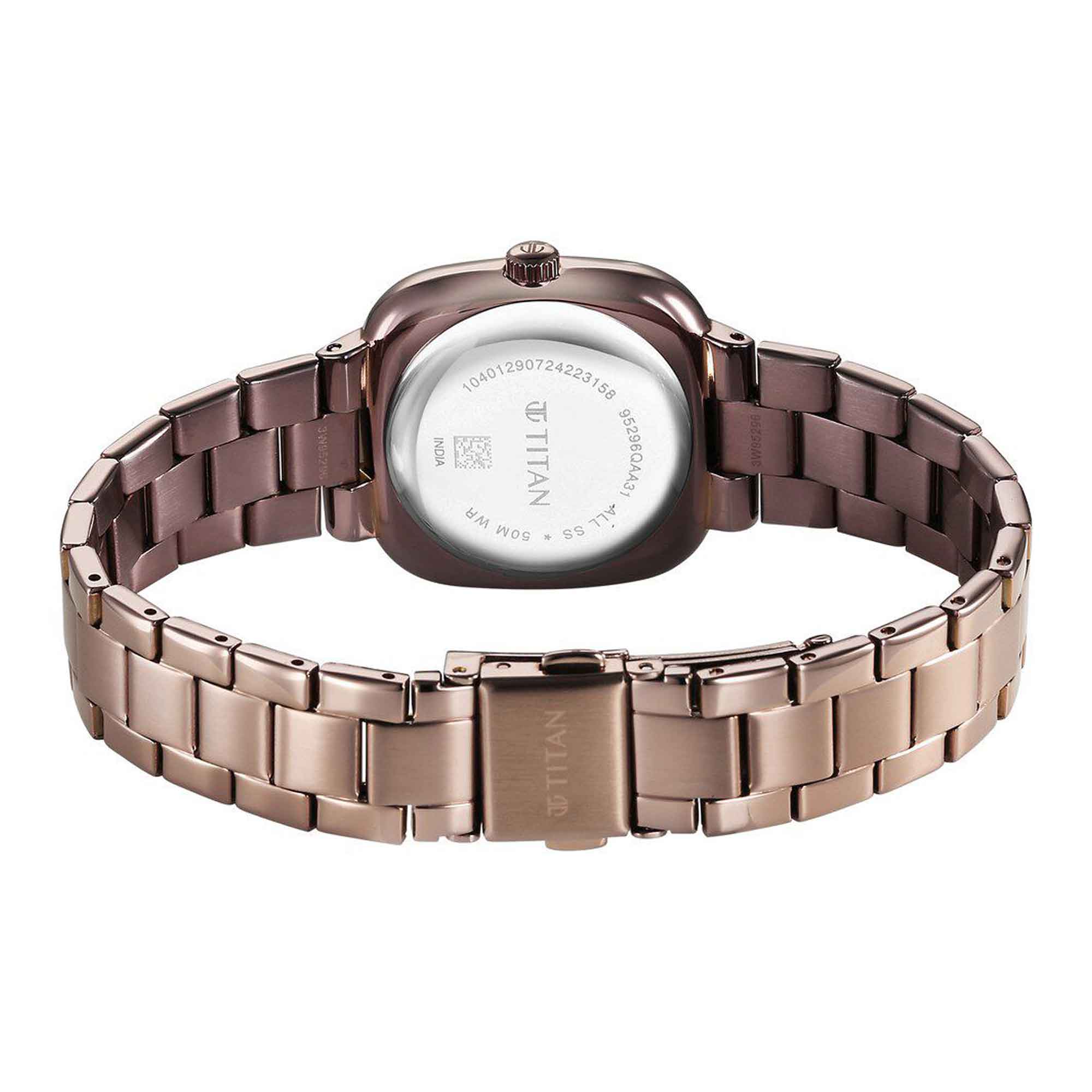 Titan Workwear Beige Dial Brown Stainless Steel Strap Analog Watch for Women