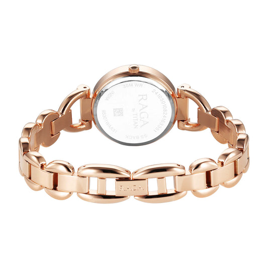 Titan Raga Showstopper 2.0 Quartz Analog Red Dial  Rose Gold Color Stainless Steel Strap Watch For Women