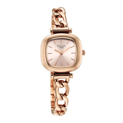 Titan Raga Showstopper Quartz Analog Rose Gold Dial Metal Strap Watch For Women
