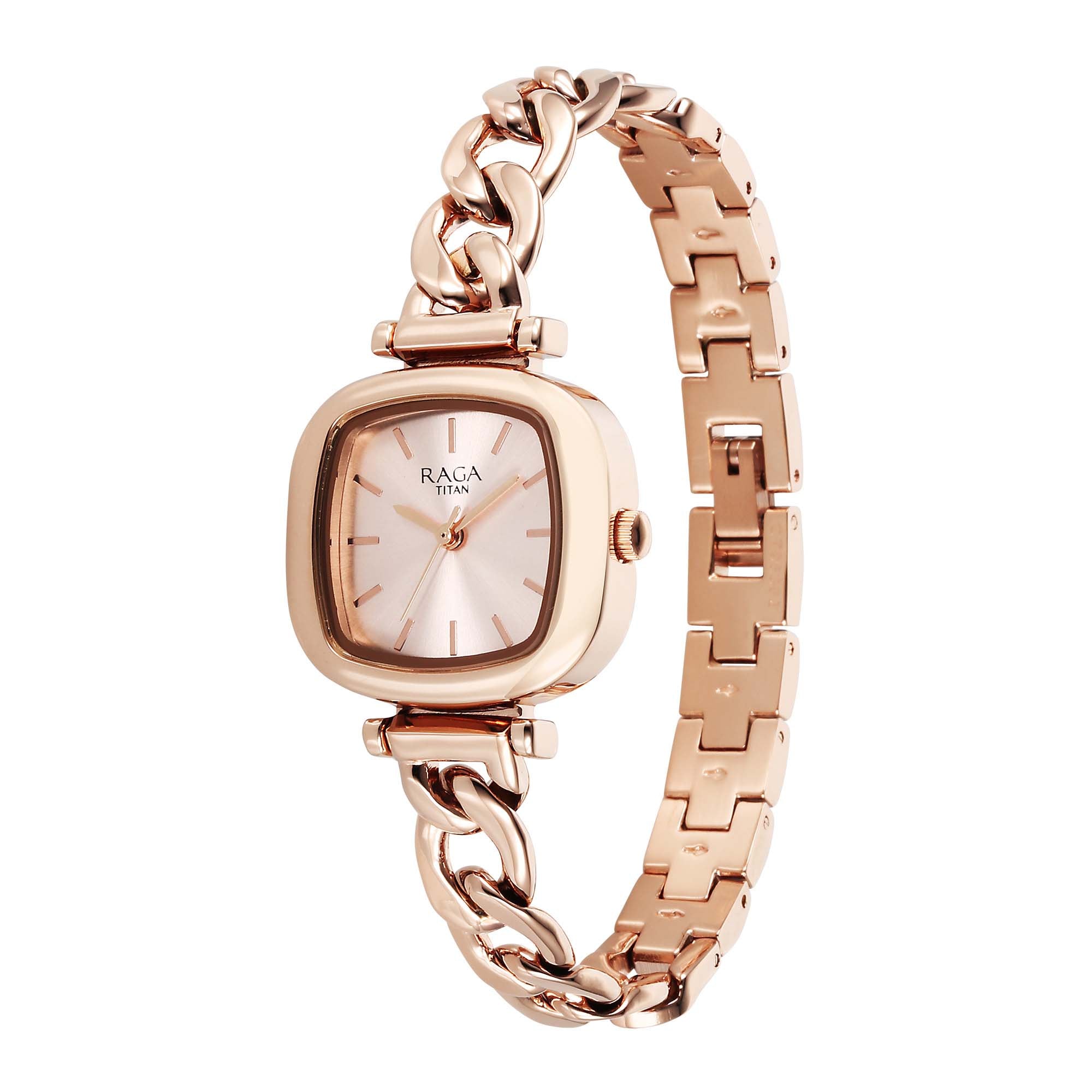 Titan Raga Showstopper Quartz Analog Rose Gold Dial Metal Strap Watch For Women