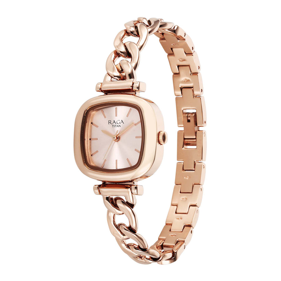 Titan Raga Showstopper Quartz Analog Rose Gold Dial Metal Strap Watch For Women