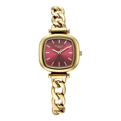 Titan Raga Showstopper Quartz Analog Maroon Dial Metal Strap Watch For Women
