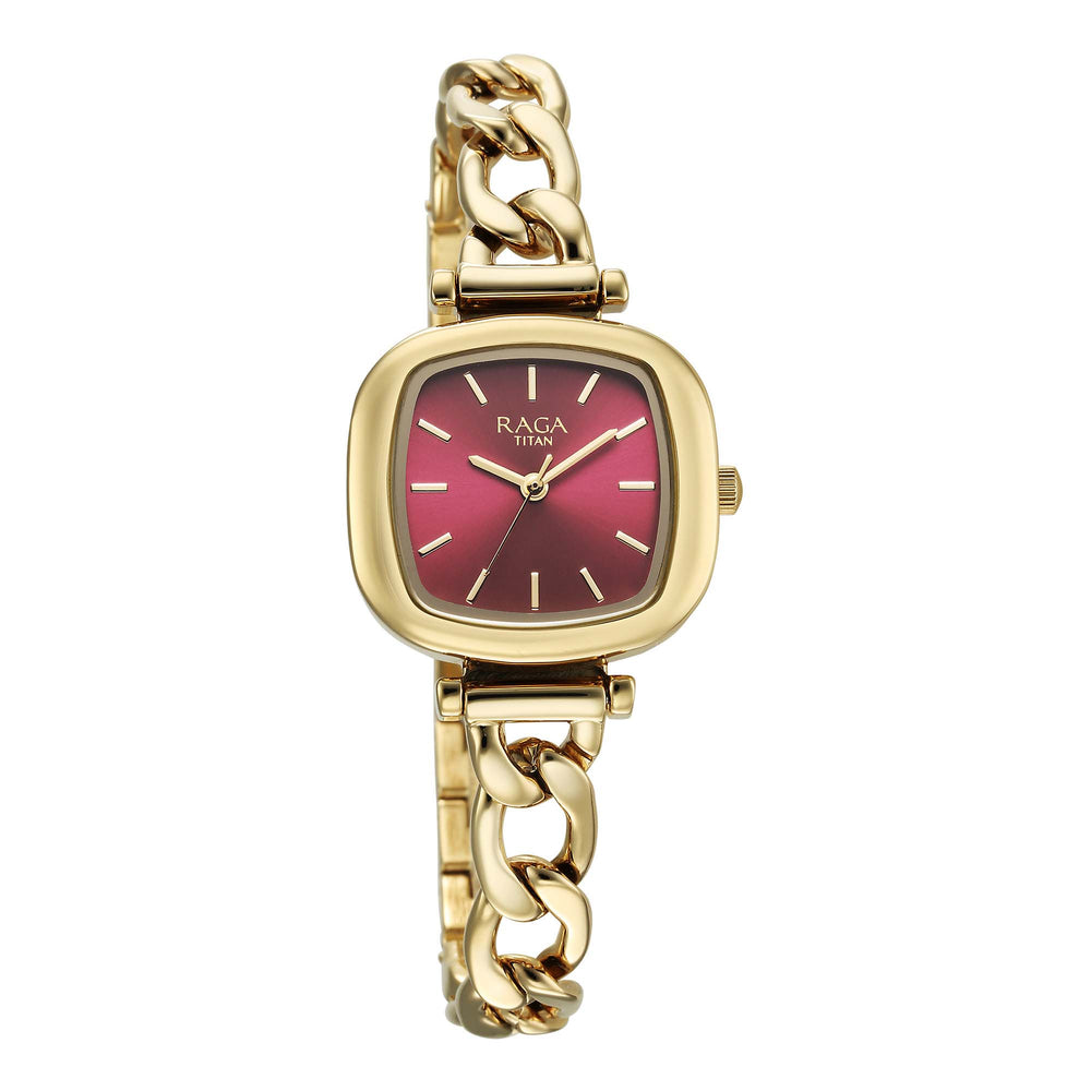 Titan Raga Showstopper Quartz Analog Maroon Dial Metal Strap Watch For Women