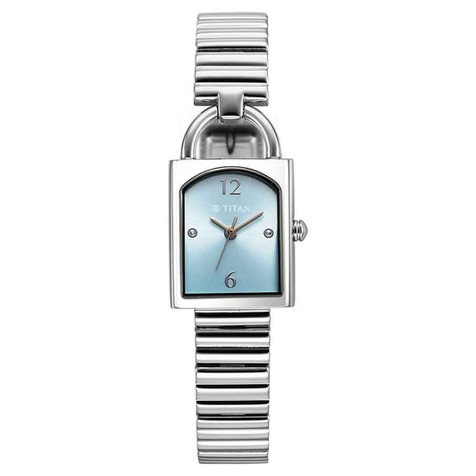 Titan Metro Quartz Analog Blue Dial Stainless Steel Strap Watch For Women