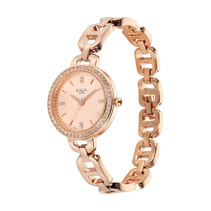 Titan Raga Showstopper Quartz Analog Rose Gold Dial Metal Strap Watch For Women