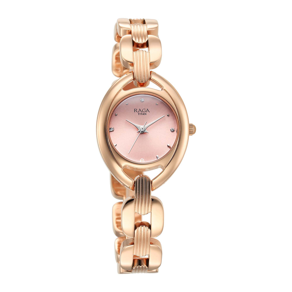 Titan Raga Showstopper Quartz Analog Pink Dial Metal Strap Watch For Women