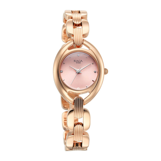 Titan Raga Showstopper Quartz Analog Pink Dial Metal Strap Watch For Women