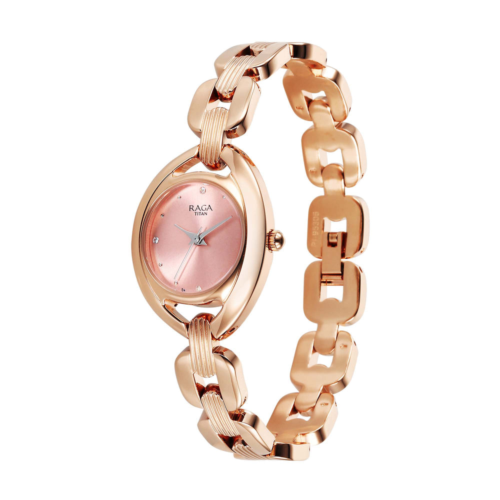 Titan Raga Showstopper Quartz Analog Pink Dial Metal Strap Watch For Women