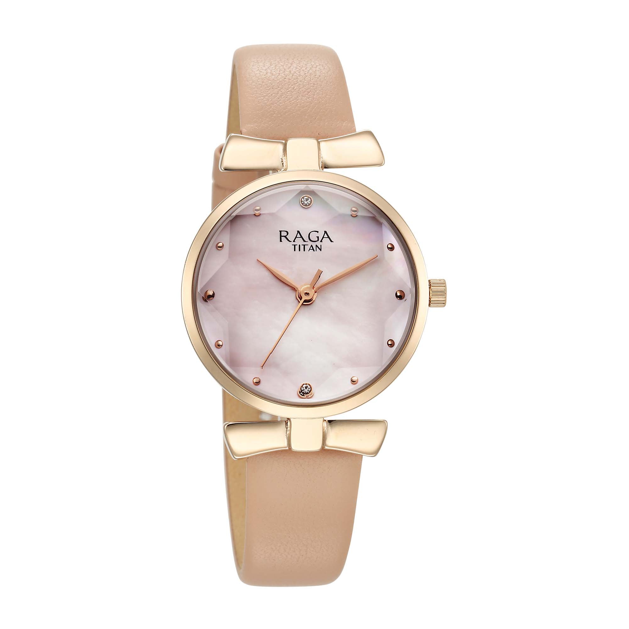 Titan Raga Showstopper Quartz Analog Pink Dial Leather Strap Watch For Women