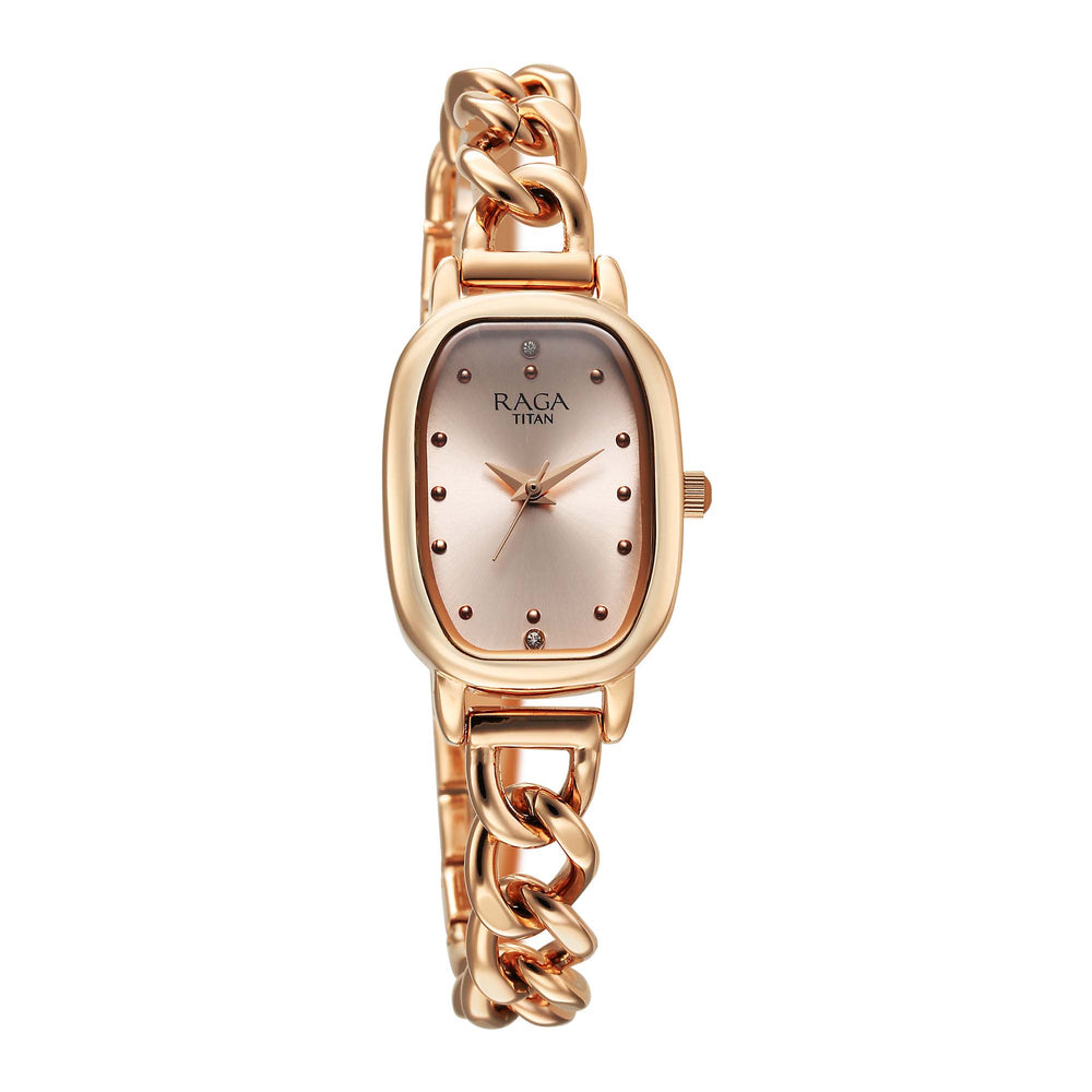 Titan Raga Showstopper Quartz Analog Rose Gold Dial Metal Strap Watch For Women