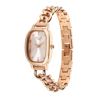 Titan Raga Showstopper Quartz Analog Rose Gold Dial Metal Strap Watch For Women