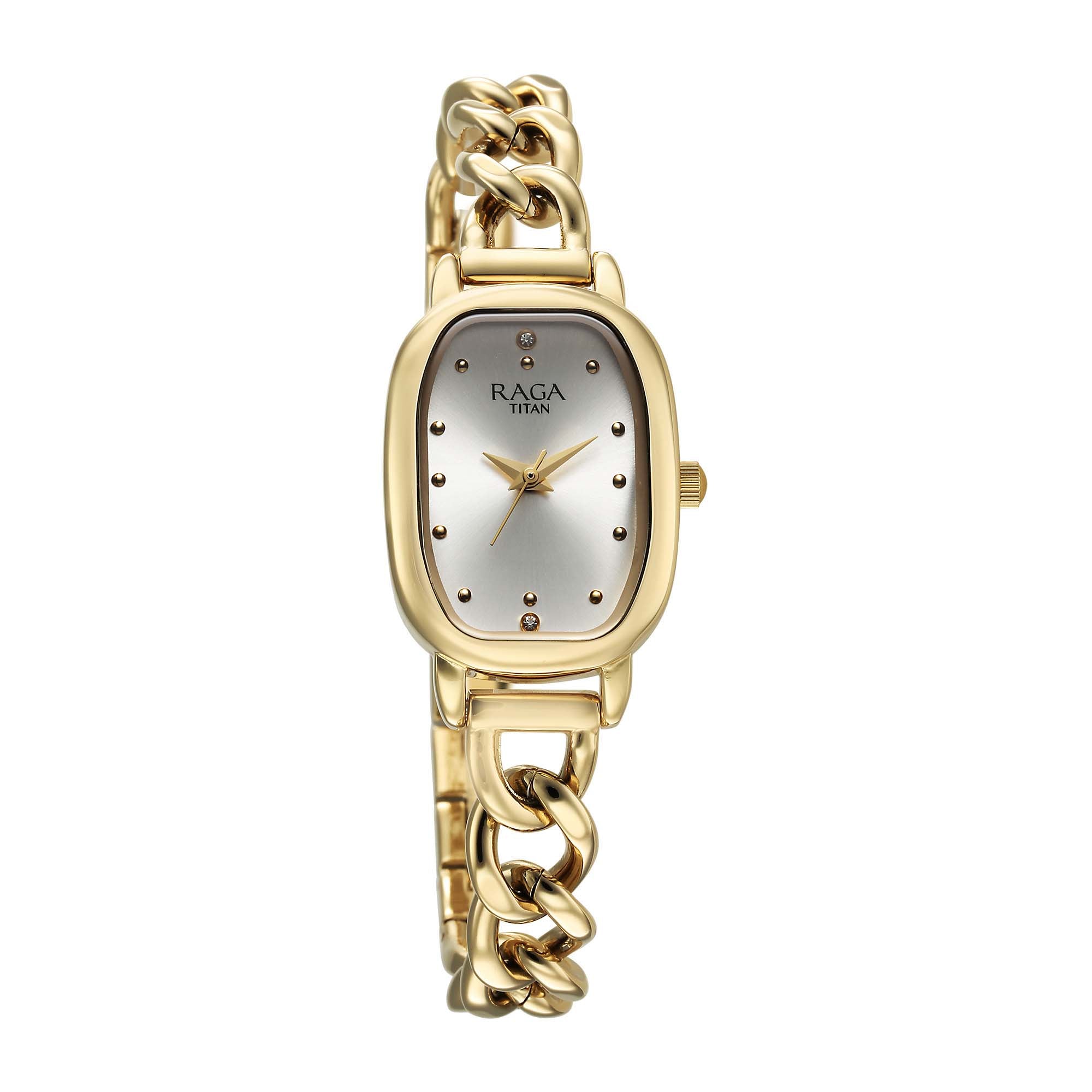 Titan Raga Showstopper Quartz Analog Silver Dial Metal Strap Watch For Women
