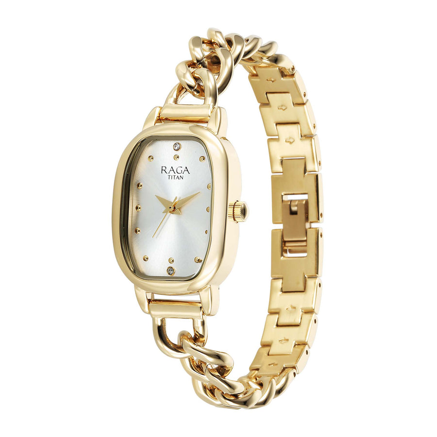 Titan Raga Showstopper Quartz Analog Silver Dial Metal Strap Watch For Women