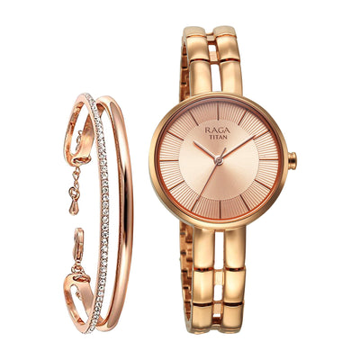 Titan Raga Rose Gold Dial Metal Strap Analog Watch for Women