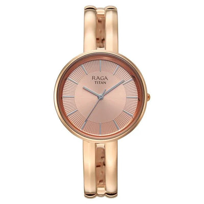 Titan Champagne Dial Rose Gold Metal Strap Analog Watch for Women