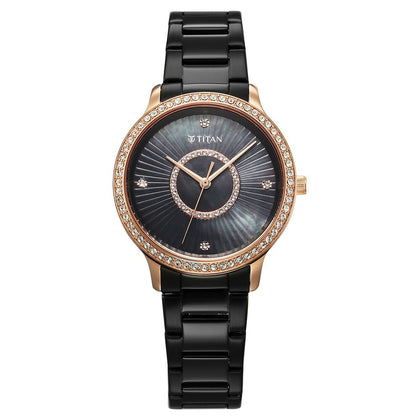 Titan Glamour Quartz Analog Black Dial Black Stainless Steel Strap Watch For Women