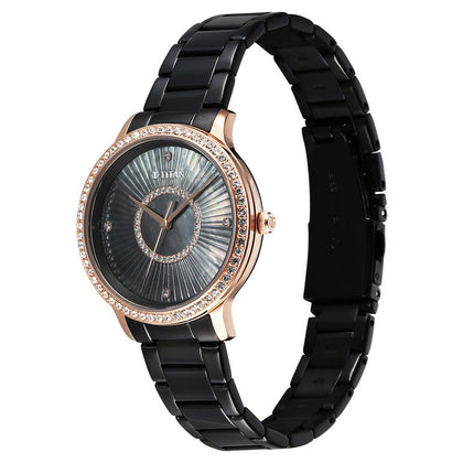 Titan Glamour Quartz Analog Black Dial Black Stainless Steel Strap Watch For Women