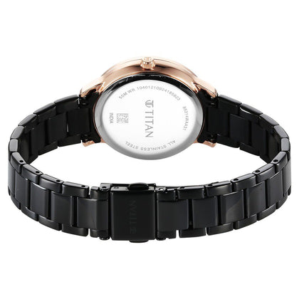 Titan Glamour Quartz Analog Black Dial Black Stainless Steel Strap Watch For Women