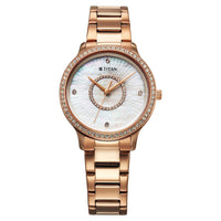 Titan Glamour Quartz Analog Mother Of Pearl Dial Rose Gold Stainless Steel Strap Watch For Women