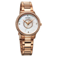Titan Glamour Quartz Analog Mother Of Pearl Dial Rose Gold Stainless Steel Strap Watch For Women