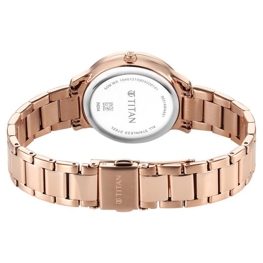 Titan Glamour Quartz Analog Mother Of Pearl Dial Rose Gold Stainless Steel Strap Watch For Women