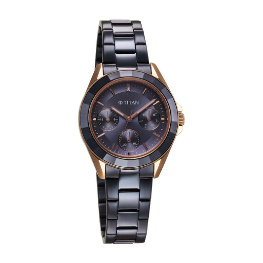 Titan Glamour Quartz Multifunction Grey Dial Grey Stainless Steel Strap Watch For Women