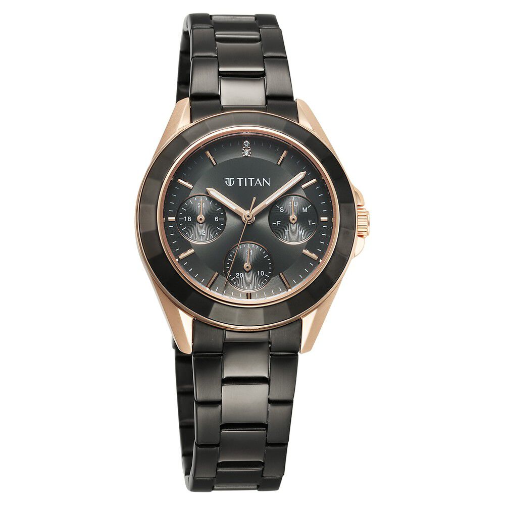 Titan Glamour Quartz Multifunction Grey Dial Grey Stainless Steel Strap Watch For Women