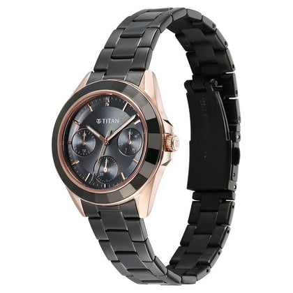 Titan Glamour Quartz Multifunction Grey Dial Grey Stainless Steel Strap Watch For Women