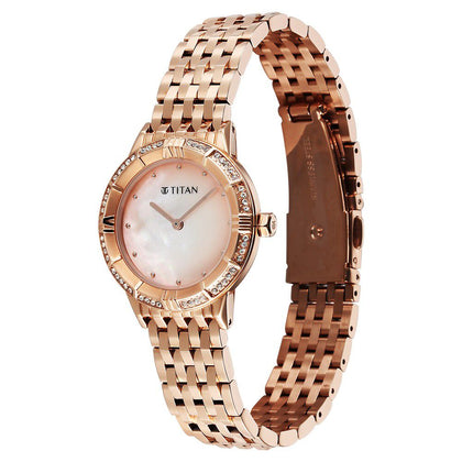 Titan Glamour Quartz Analog Mother Of Pearl Dial Rose Gold Stainless Steel Strap Watch For Women