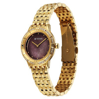 Titan Glamour Quartz Analog Brown Dial Golden Stainless Steel Strap Watch For Women