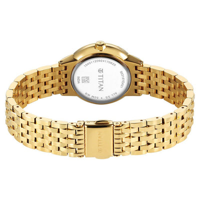 Titan Glamour Quartz Analog Brown Dial Golden Stainless Steel Strap Watch For Women