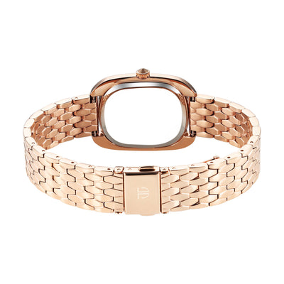 Titan Glamour Quartz Analog Blue Dial Rose Gold Stainless Steel Strap Watch For Women