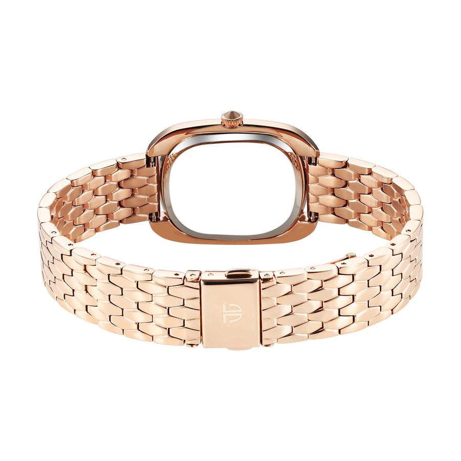 Titan Glamour Quartz Analog Blue Dial Rose Gold Stainless Steel Strap Watch For Women